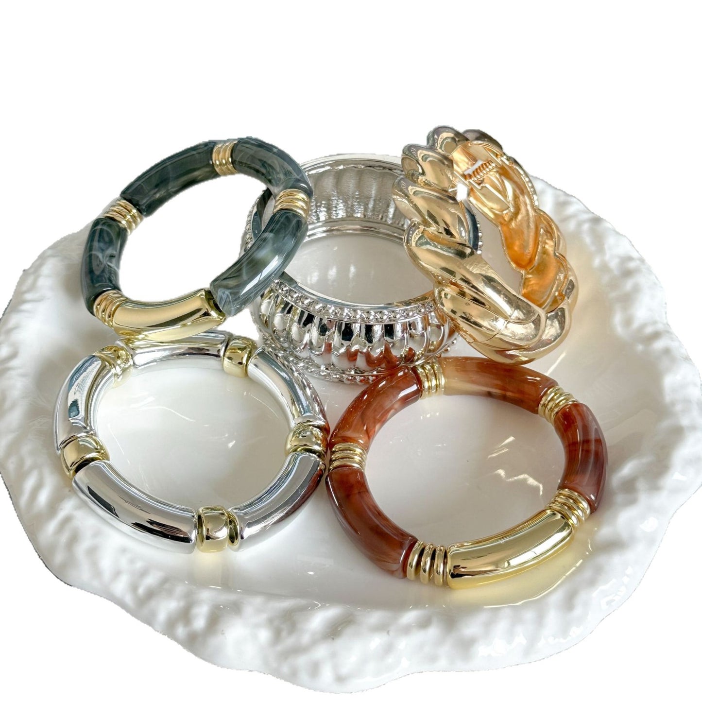 Bracciale a fascia larga in lega placcata geometrica Hip-hop Streetwear