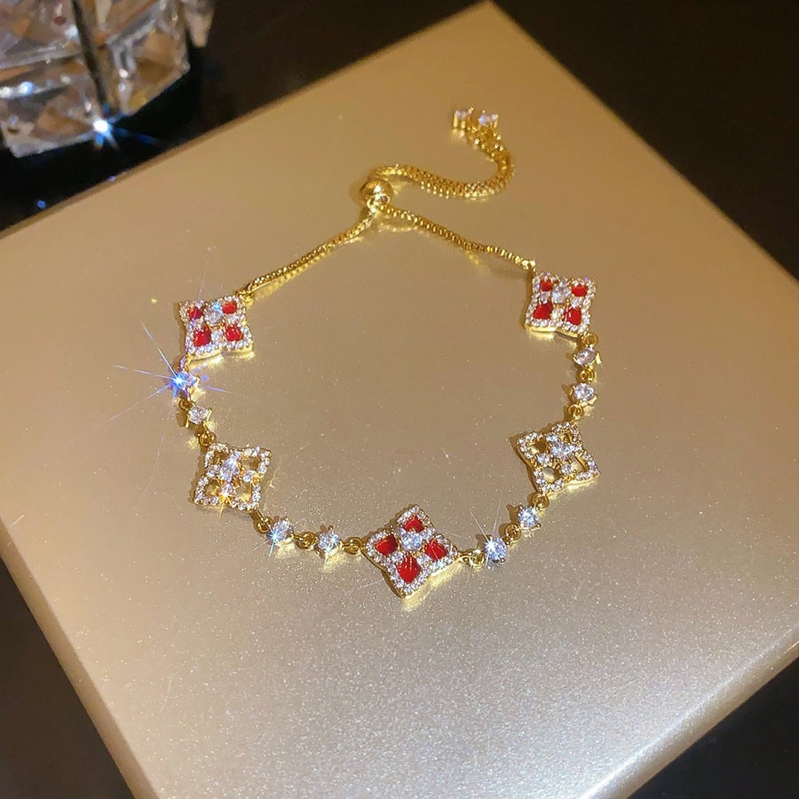 Elegant Luxury Floral Cubic Zirconia Inlaid Zinc Alloy Plated Bracelet for Women
