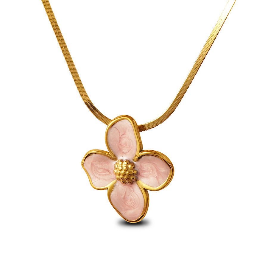 Set di collana e orecchini in acciaio inossidabile Sweet Drip Oil Plant con catena a serpente