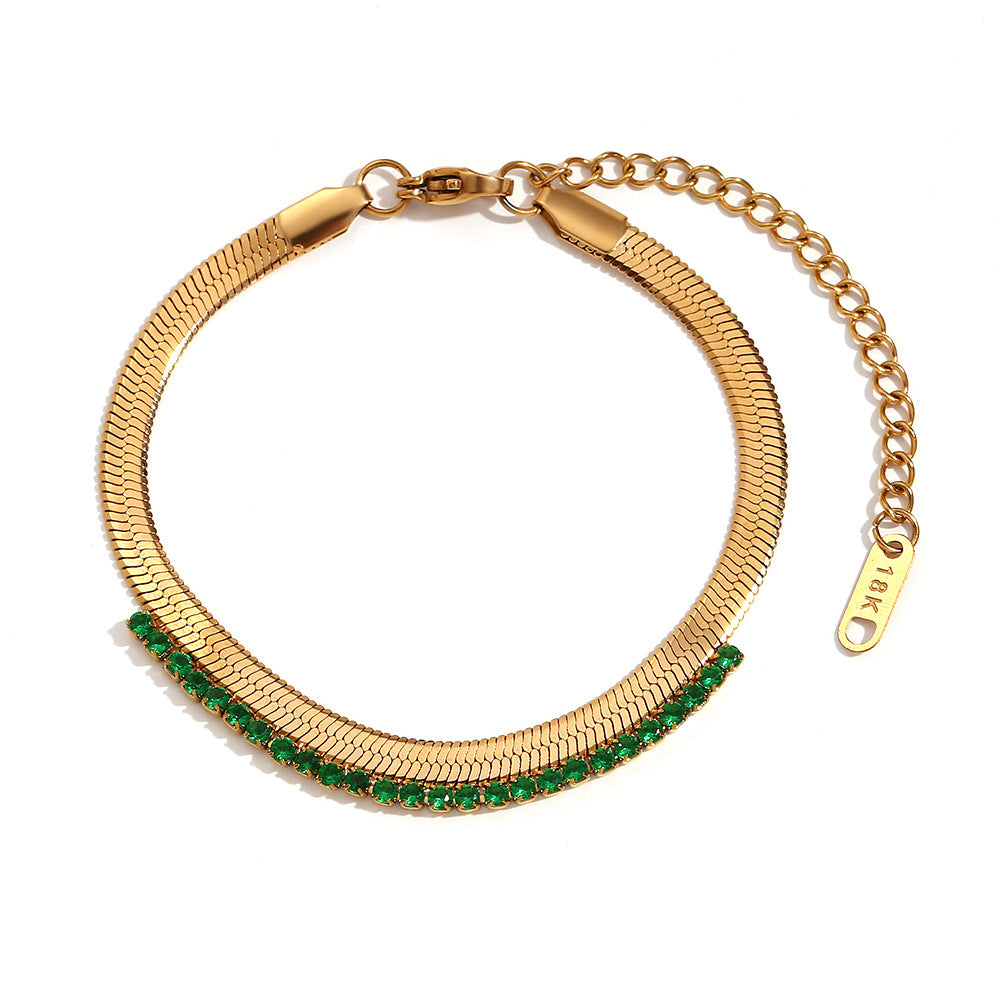 Collana da donna alla moda placcata oro 18 carati in acciaio al titanio, geometrica, con zirconi colorati e texture a spina di pesce