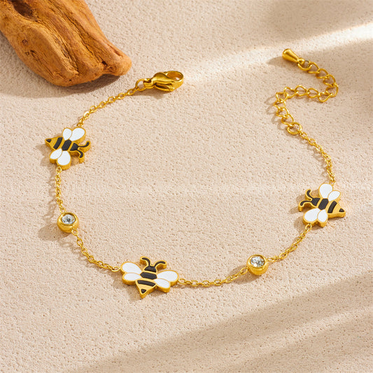 Minimalist Elegant Cartoon Drip Oil Plated Stainless Steel Animal Bee Bracelet for Women