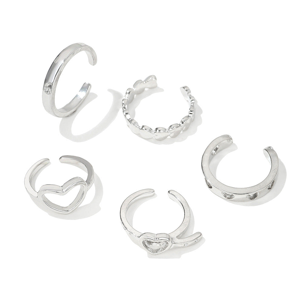 Minimalist Sweet Heart Geometric Plated Alloy Ring Set for Women