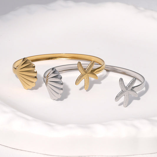 Bracciale da donna in acciaio inossidabile placcato oro 18 carati a forma di stella marina, stile minimalista