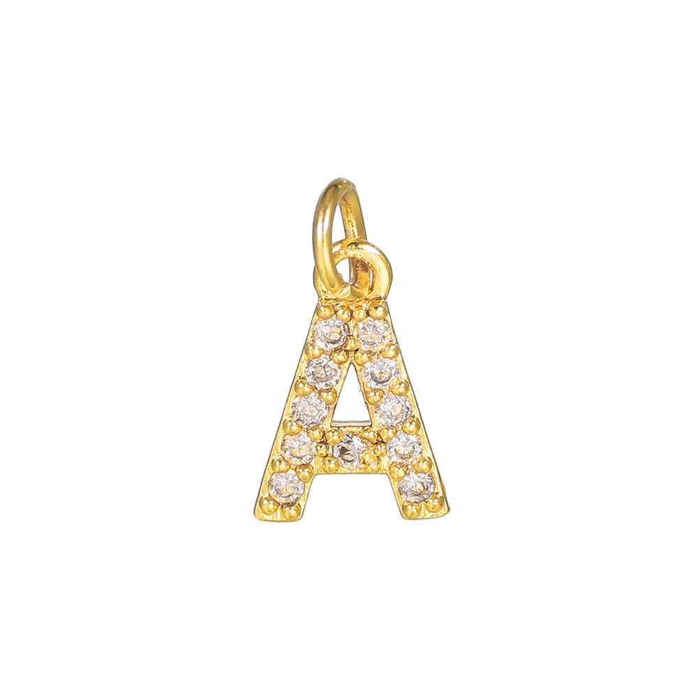 14K Gold Plated Brass Letter Pendant with Cubic Zirconia Charm Bar