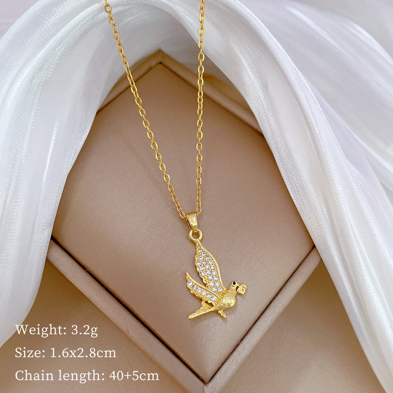 Luxury Minimalist Sweet Geometric Rhinestone Pendant Necklace for Women Titanium Steel O-Chain