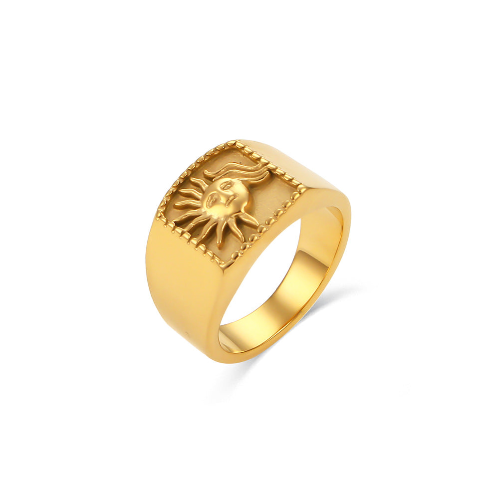Minimalist Geometric Stainless Steel Ring with 18K Gold Plating Sun Motif Fashion Accessory for Women