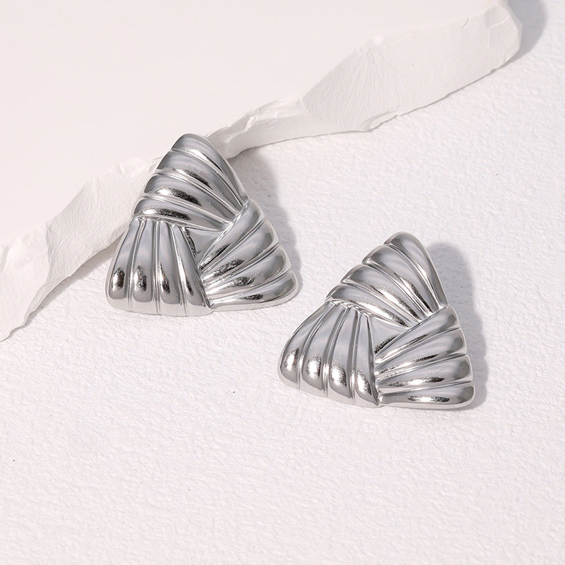Vintage Elegant Triangle Geometric Plated Stainless Steel Stud Earrings for Women