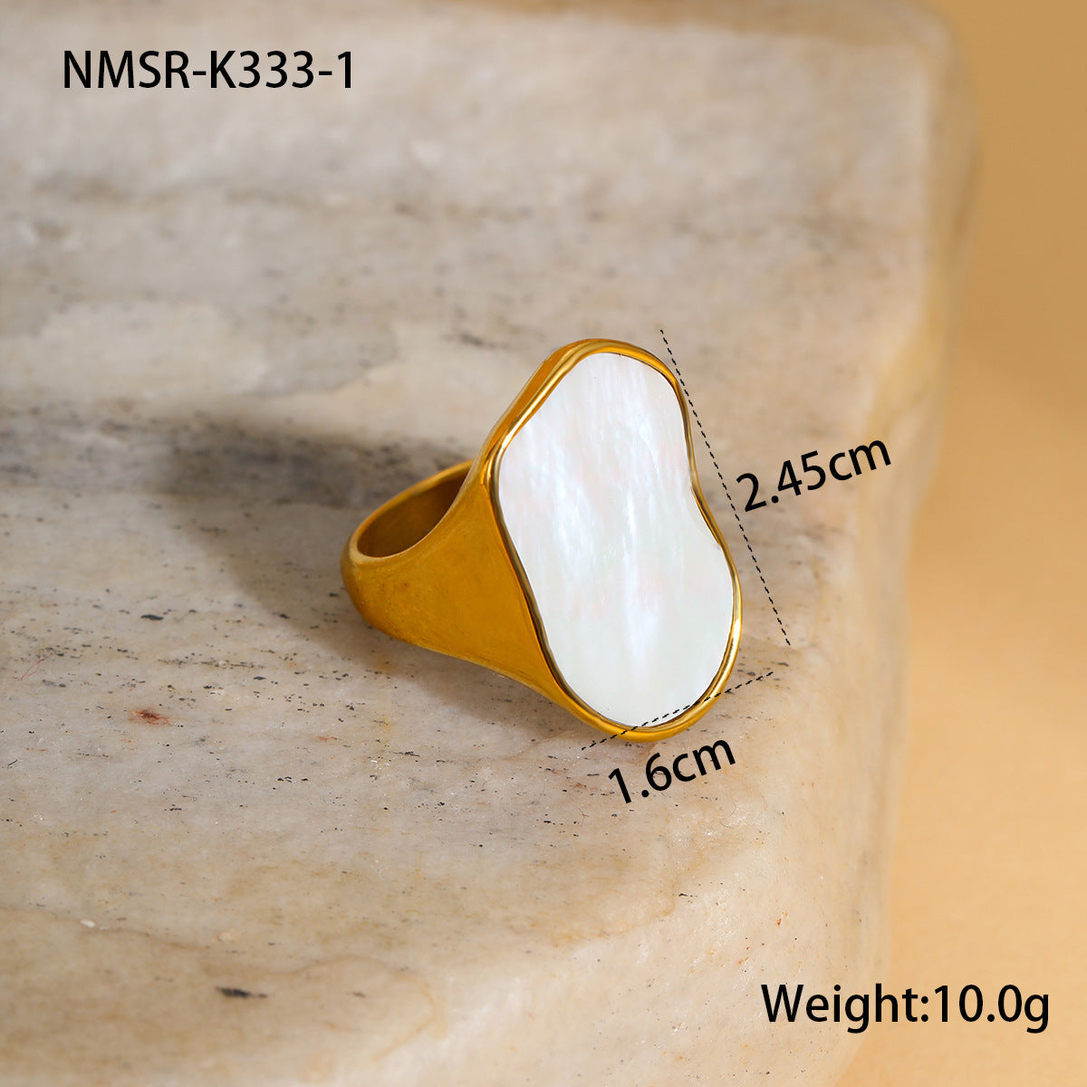 Anillo de Acero de Titanio con Nácar Geométrico Minimalista y Baño de Oro de 18K para Mujer