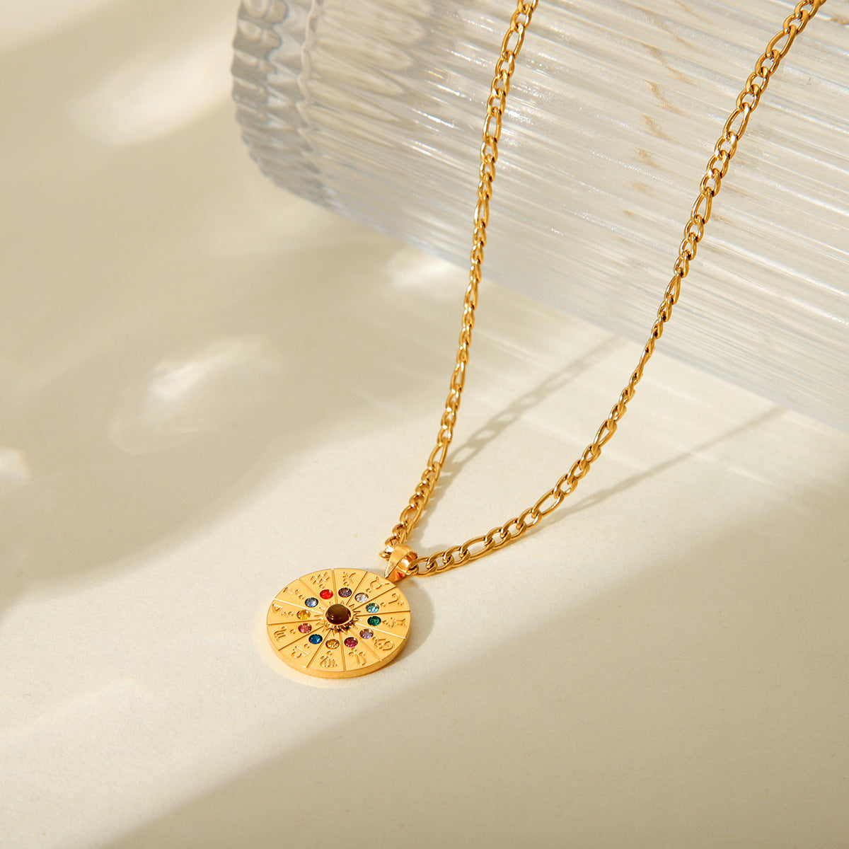 Minimalist Zodiac Constellation Pendant Necklace in Stainless Steel with Rhinestone Inlay and Gold Plating for Women