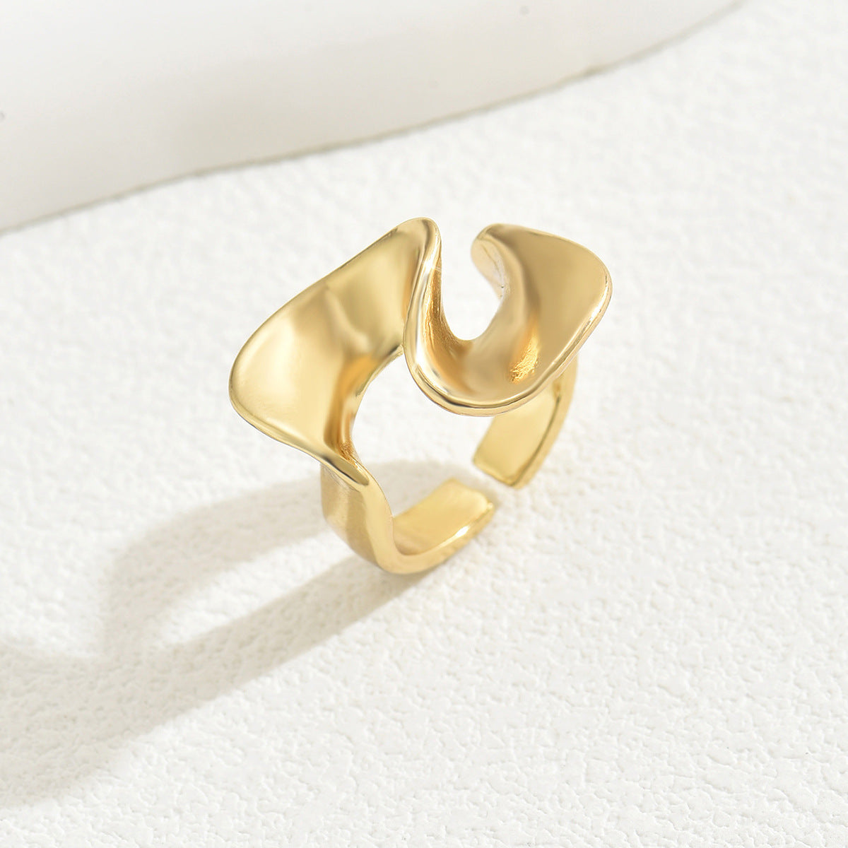 Anillo de cobre ajustable abierto con forma de U, geométrico, chapado en oro de 18 quilates, estilo Chanel, dulce y minimalista para mujer