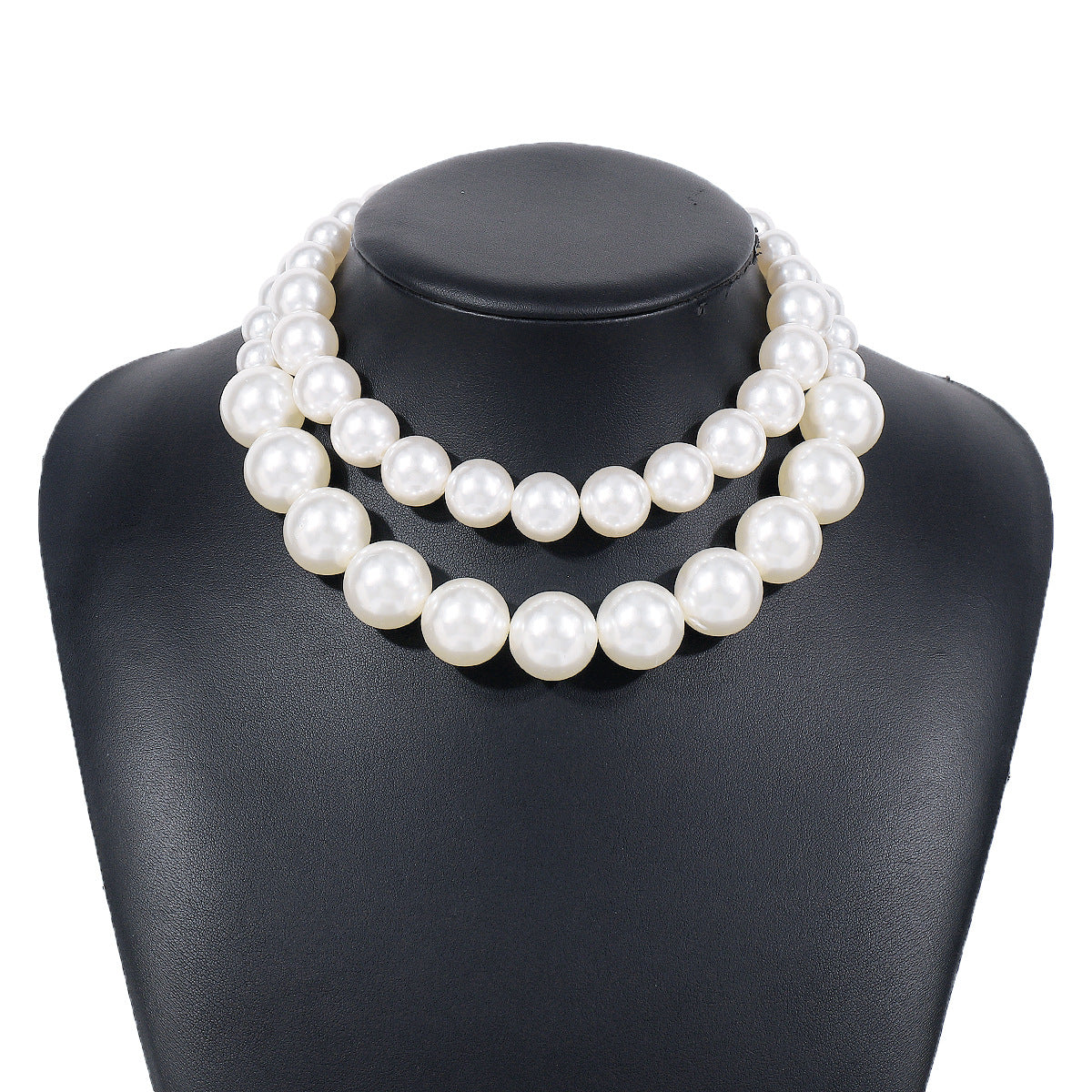Collar de gargantilla de perlas geométrica minimalista para mujer con base de hierro y diseño artesanal de doble capa