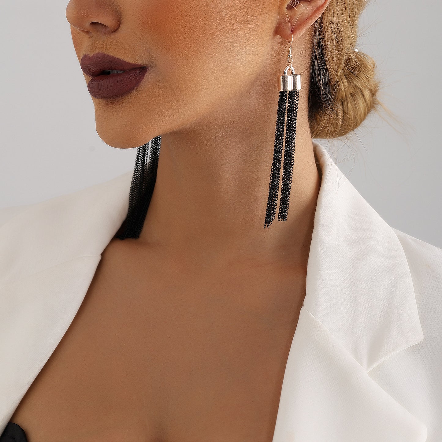 Geometric Tassel Long Dangle Earrings for Women with Metal Plated Finish in Fashion-Forward Minimalist Style