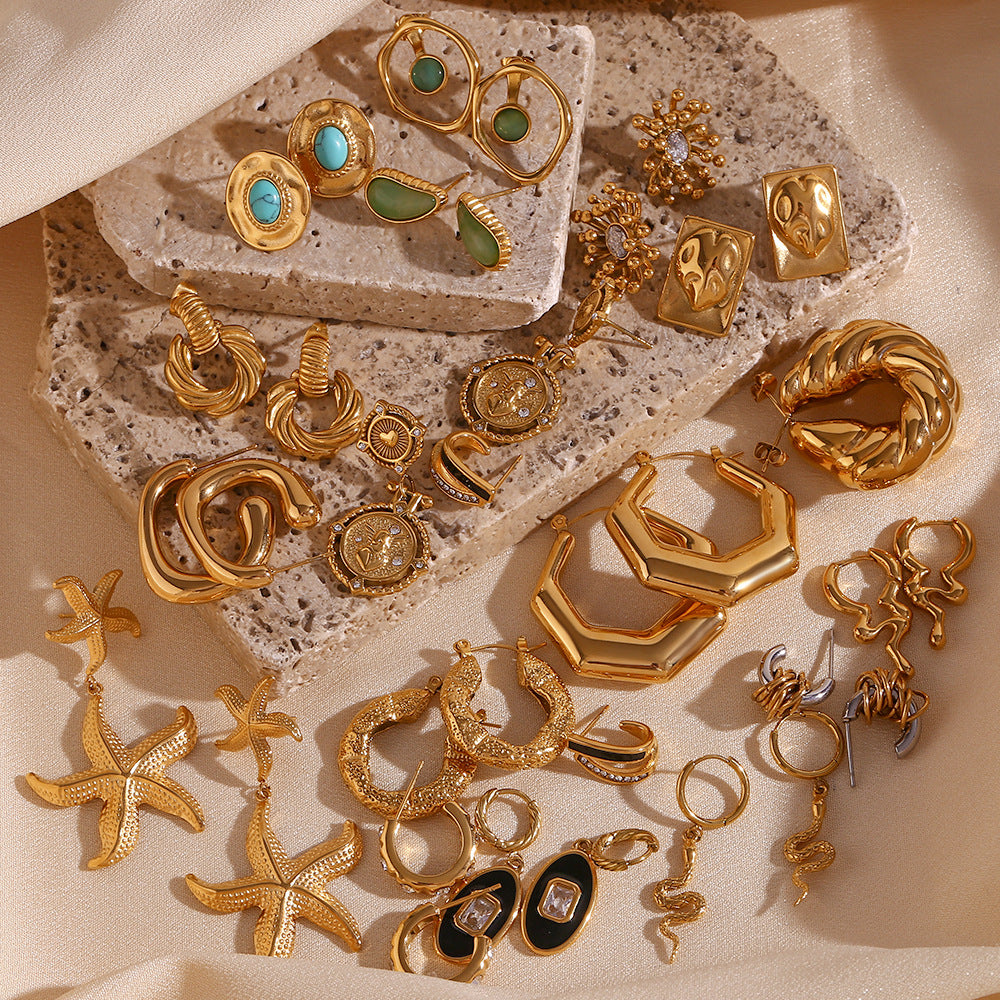 Orecchini a clip vuoti geometrici vintage in acciaio inossidabile placcati oro 18 carati da donna