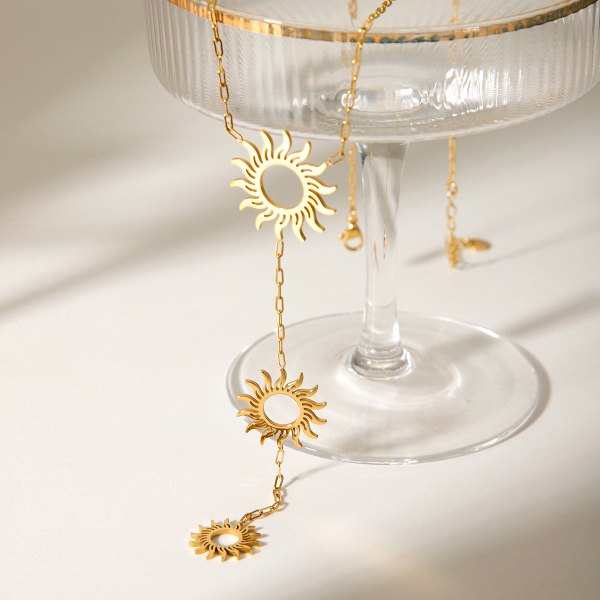 Minimalist Sunflower Pendant Necklace for Women Stainless Steel Hollow Geometric Design with Plated Finish Long Sweater Chain