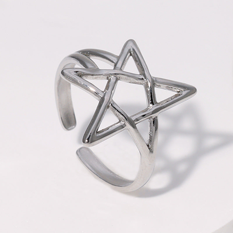 Anello Aperto da Donna Minimalista a Cinque Punte in Acciaio al Titanio con Finitura Placcata