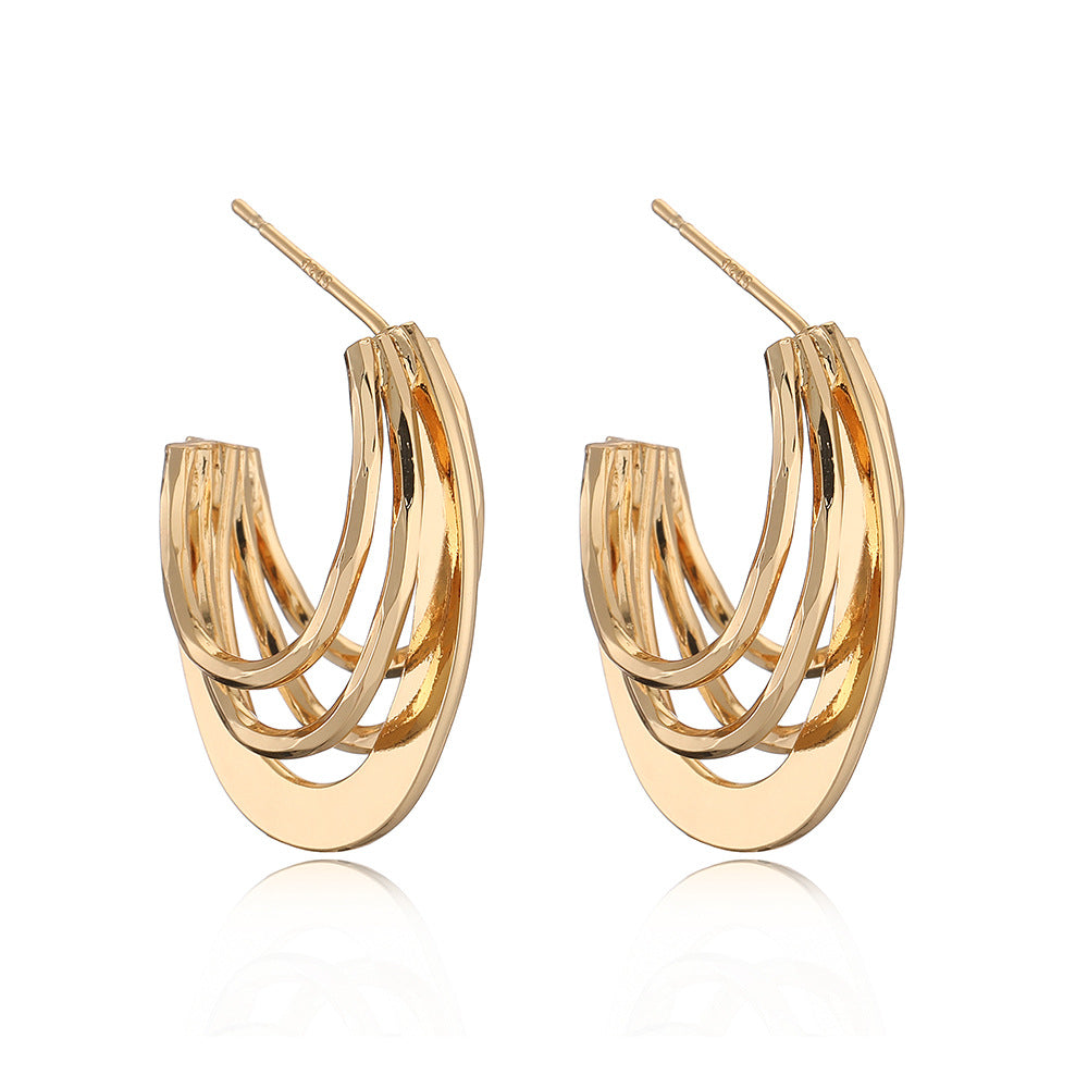 Orecchini da donna geometrici minimalisti vintage in ottone con placcatura in oro e design irregolare