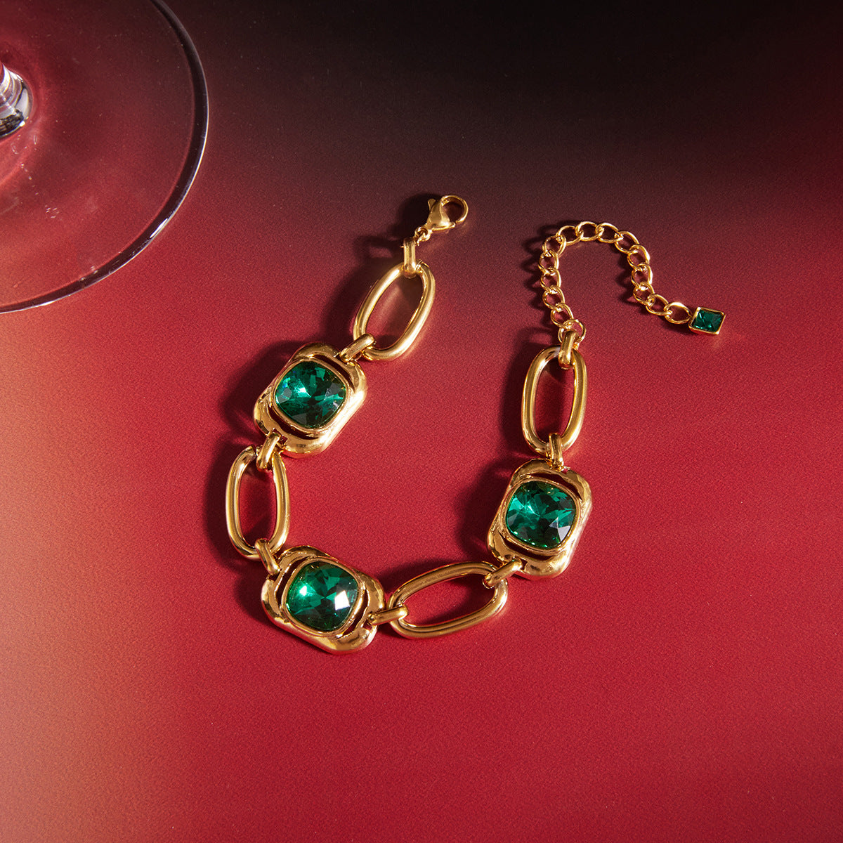 Bracciale da donna in acciaio inossidabile placcato con vetro, geometrico quadrato minimalista