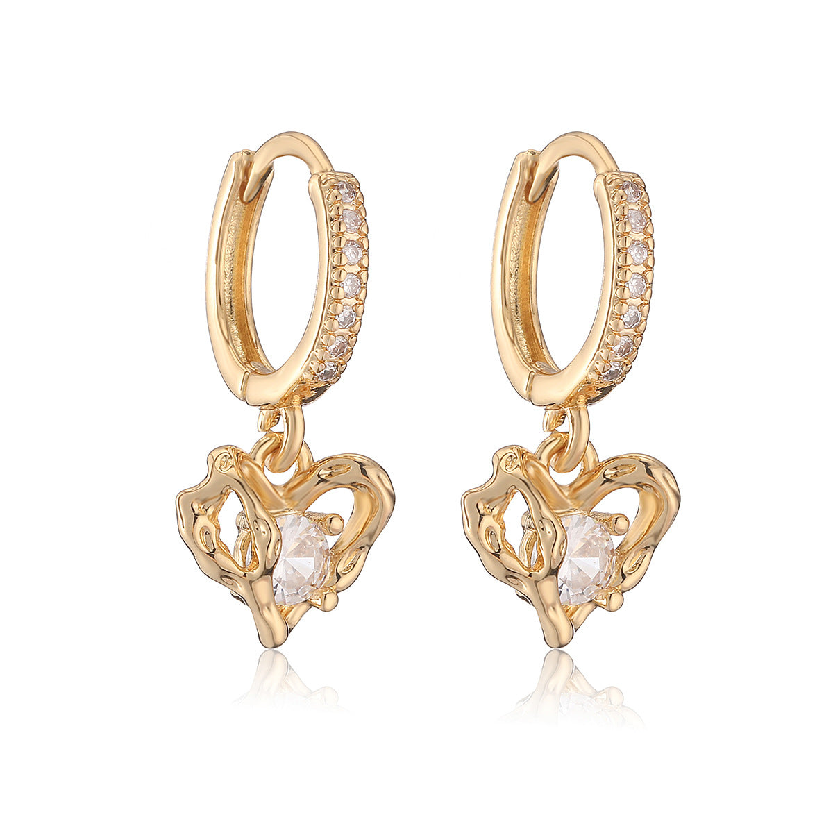 Minimalist Geometric Bowknot Heart-Shaped Zirconia Earrings for Women with Copper Base and 18K Gold Plating