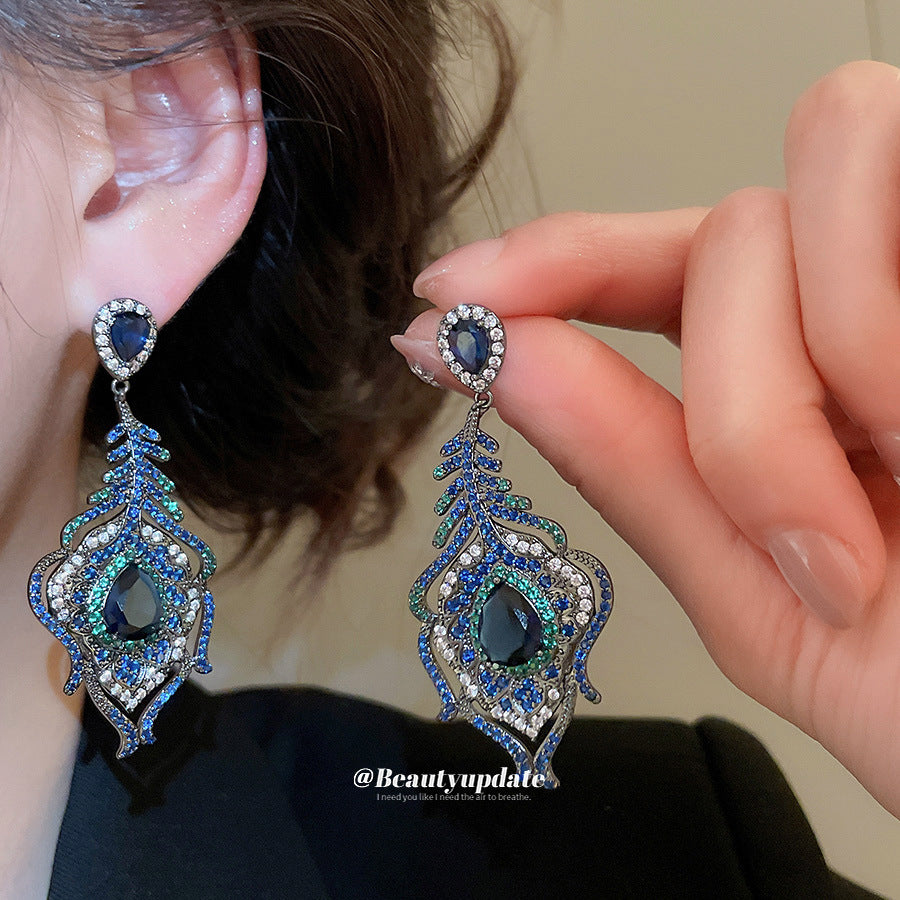 Orecchini geometrici a forma di piuma vintage con intarsio di zirconi da donna