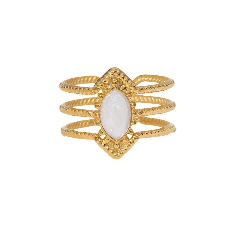 Anello regolabile in acciaio al titanio placcato oro 18 carati con motivo geometrico stile palazzo francese vintage da donna, accessorio di moda