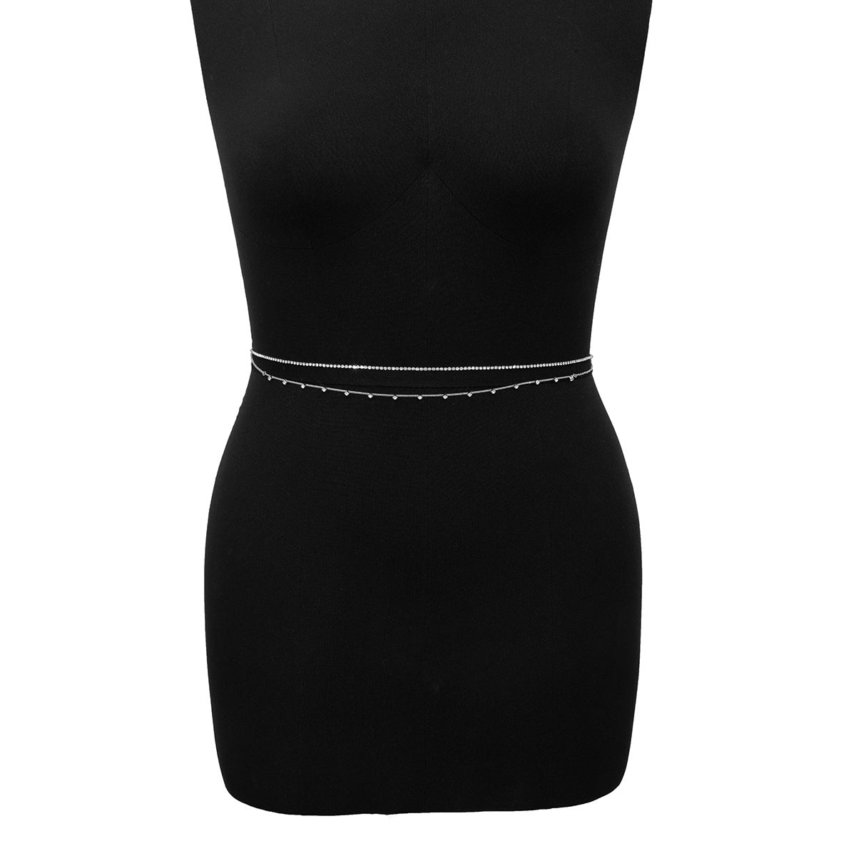 Collana a Catena Minimalista Geometrica per il Corpo da Donna con Accenti di Strass e Chiusura a Moschettone in Metallo