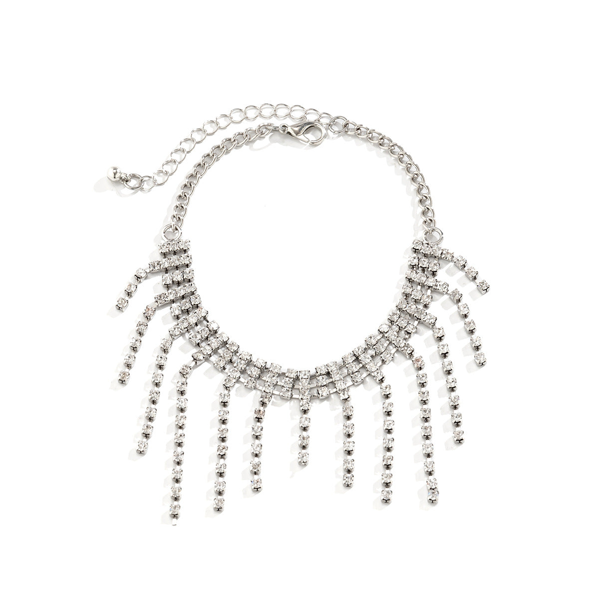 Tobillera geométrica de varias capas con flecos y incrustaciones de piedras sintéticas, estilo punk occidental, para mujer
