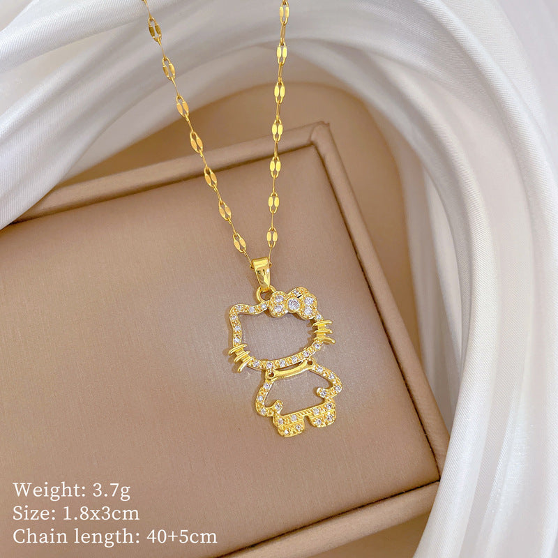 Ciondolo a Cuore in Stile Cartone Animato in Rame con Intarsio di Strass su Collana a Catena a "O" Placcata in Acciaio al Titanio per Donna e Uomo
