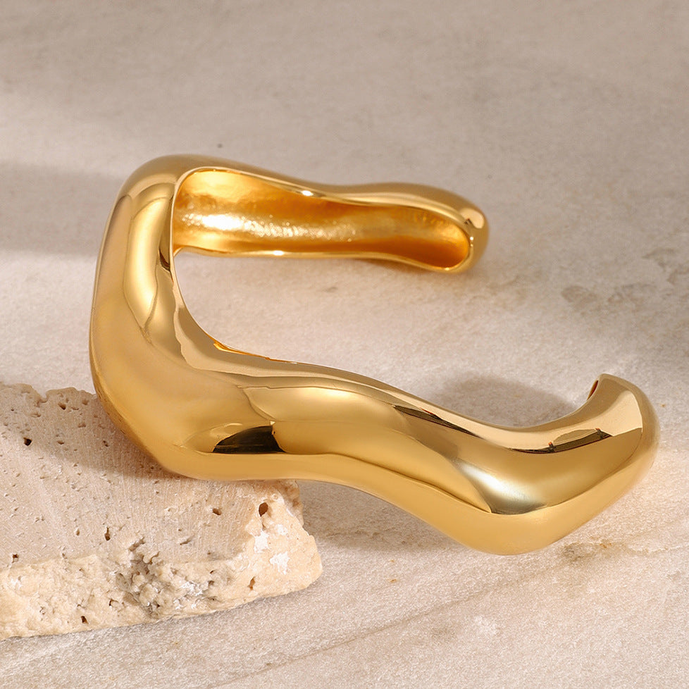 Pulsera de acero inoxidable geométrica minimalista chapada en oro para mujer