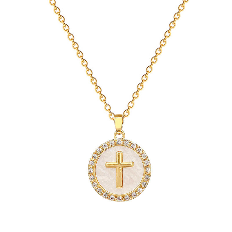 Collana girocollo minimalista con ciondolo a croce in acciaio inossidabile con intarsi in strass per uomo e donna