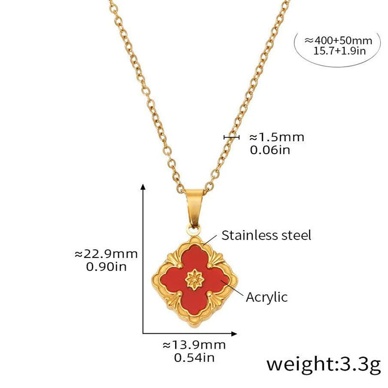 Minimalist Rhombus-Shaped Titanium Steel Necklace Set with Earrings and Bracelet, Vacuum-Plated 18K Gold Finish, Snake Chain