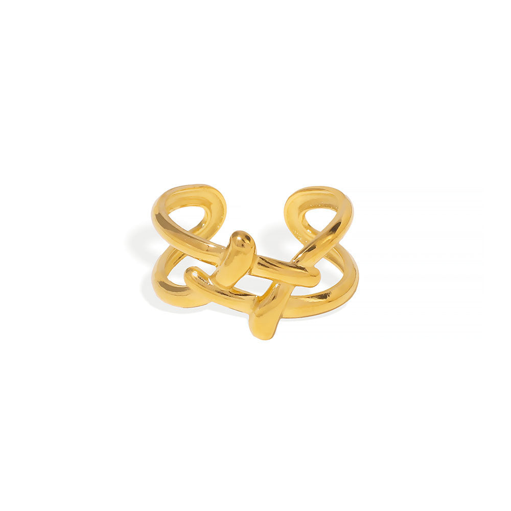 Anello Regolabile Minimalista Geometrico Interbloccato in Acciaio Inox con Finitura Placcata