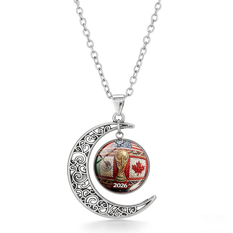 Collana Pendente Luna Geometrica Sportiva in Lega Placcata con Charm in Cristallo da Donna
