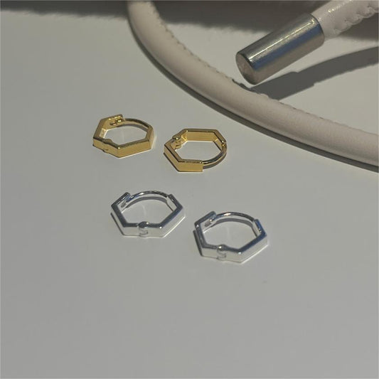 Minimalist Hexagonal Stud Earrings in 925 Sterling Silver with Plated Finish for Women