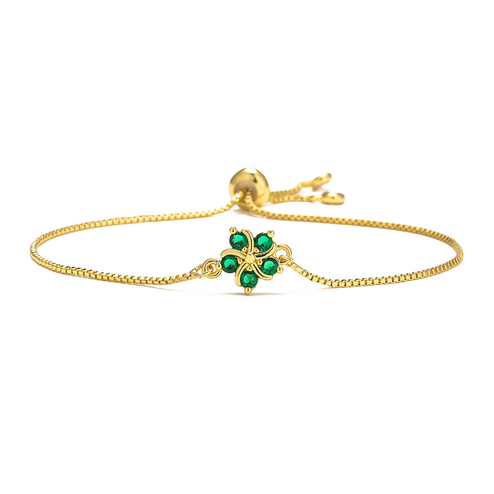Elegante Bracciale Floreale in Stile Francese con Cordino Regolabile per Donne, Realizzato in Rame, Design Geometrico Minimalista