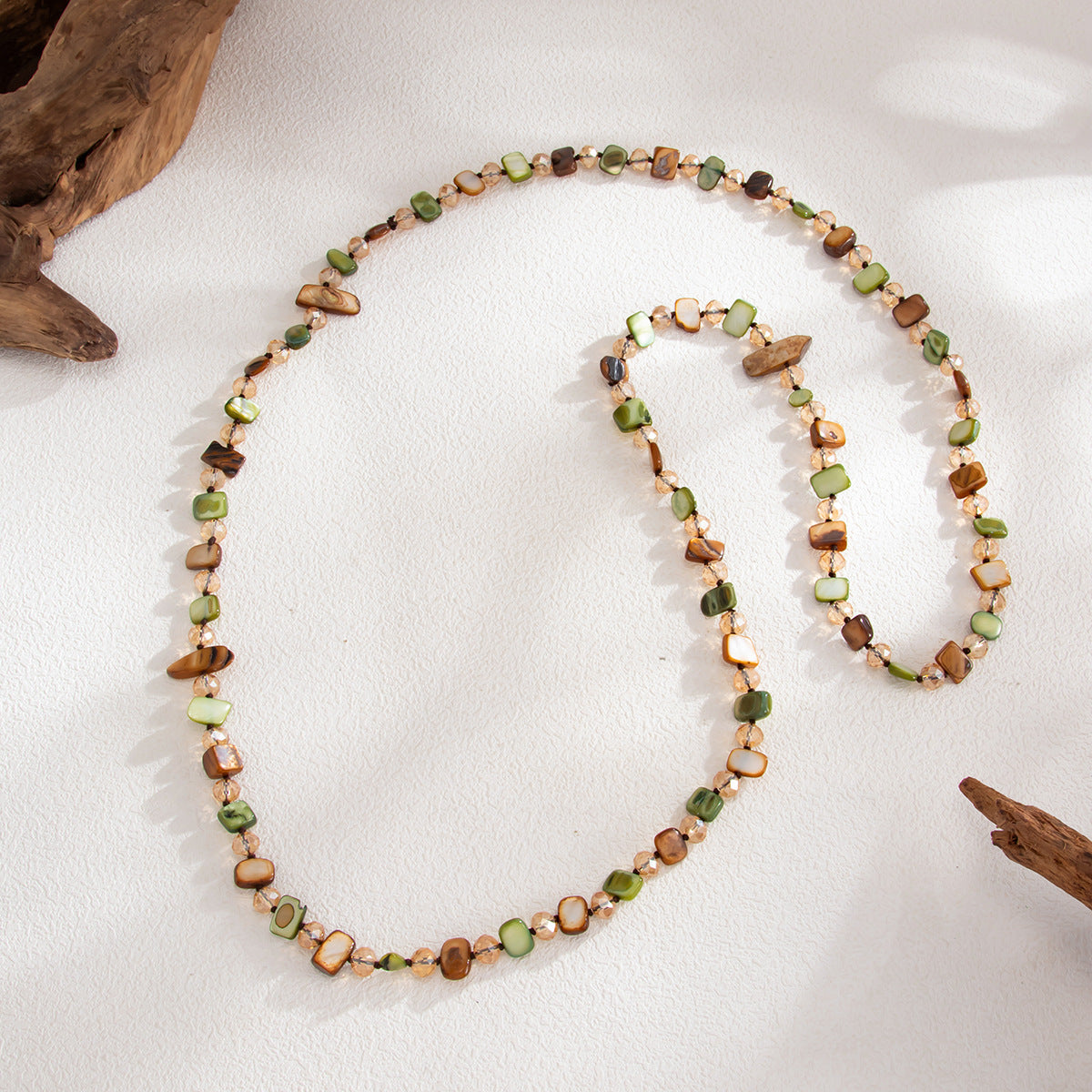 Bohemian Vintage Geometric Crystal Shell Beaded Layered Necklace for Women