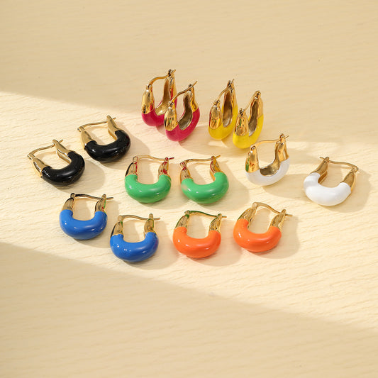 Orecchini a U alla moda da donna in acciaio al titanio con rivestimento in smalto, finitura lucida, design minimalista e adatto all'ufficio