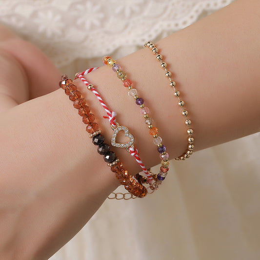 Bohemian Handmade Geometric Round Glass Bead Alloy Bracelet for Women