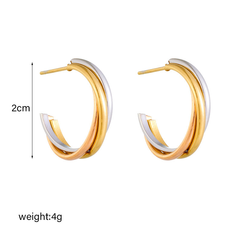 Minimalist Retro Geometric Titanium Steel Hoop Earrings with Plated Finish for Women