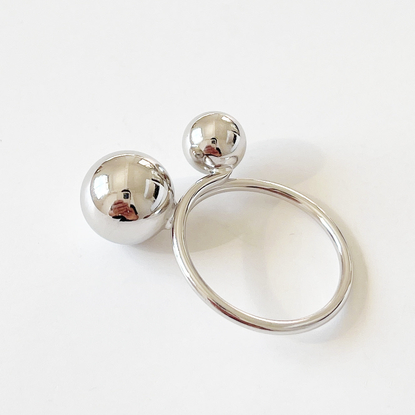 S925 Sterling Silver Minimalist Geometric Ring with Round Ball and Linear Detail for Women