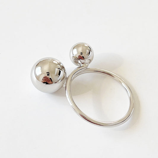 Anillo de plata de ley S925, minimalista, geométrico, con bola redonda y detalle lineal para mujer