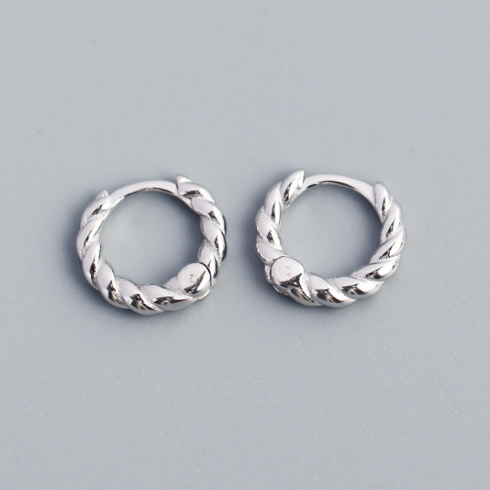 Minimalist 925 Sterling Silver Polished Rope Hoop Earrings for Women
