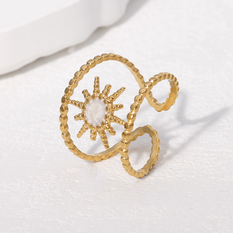 Luxury Minimalist Geometric Stainless Steel Adjustable Open Ring with Gold Plating for Women
