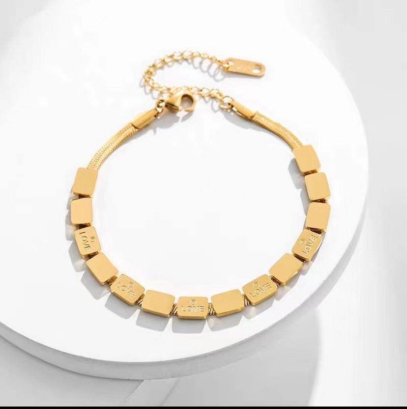 Minimalist LOVE Letter Shape Stainless Steel Plated Snake Chain Necklace for Women