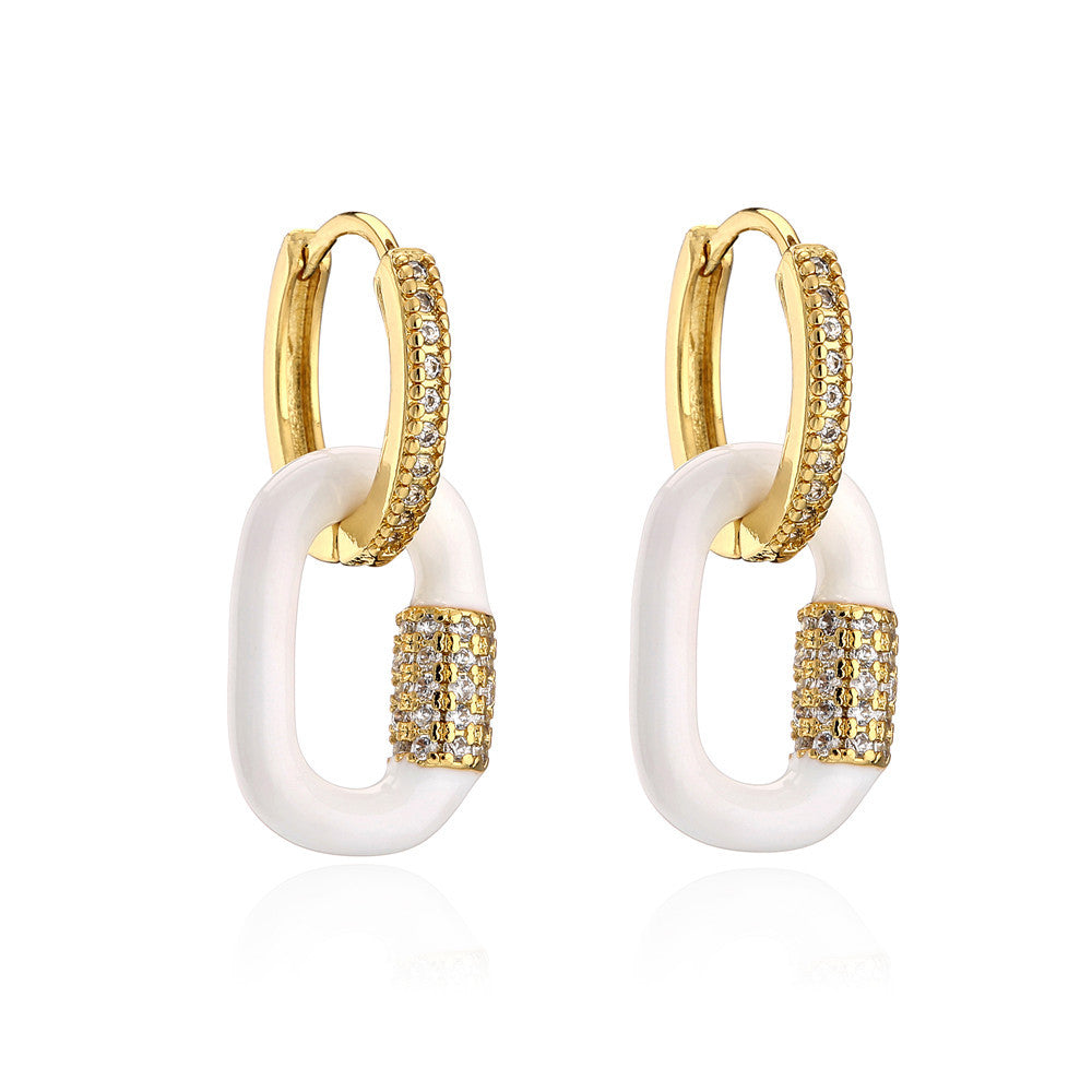 Geometric Drip Oil Cubic Zirconia Gold Plated Brass Earrings