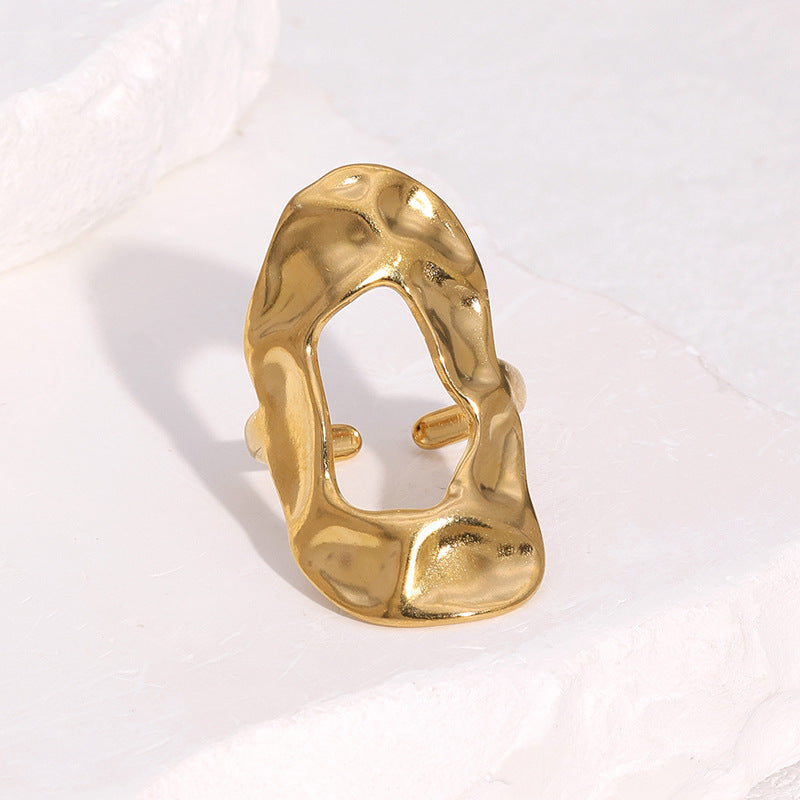 Anello Aperto da Donna Minimalista Geometrico in Acciaio Inossidabile con Finitura Placcata e Design Irregolare