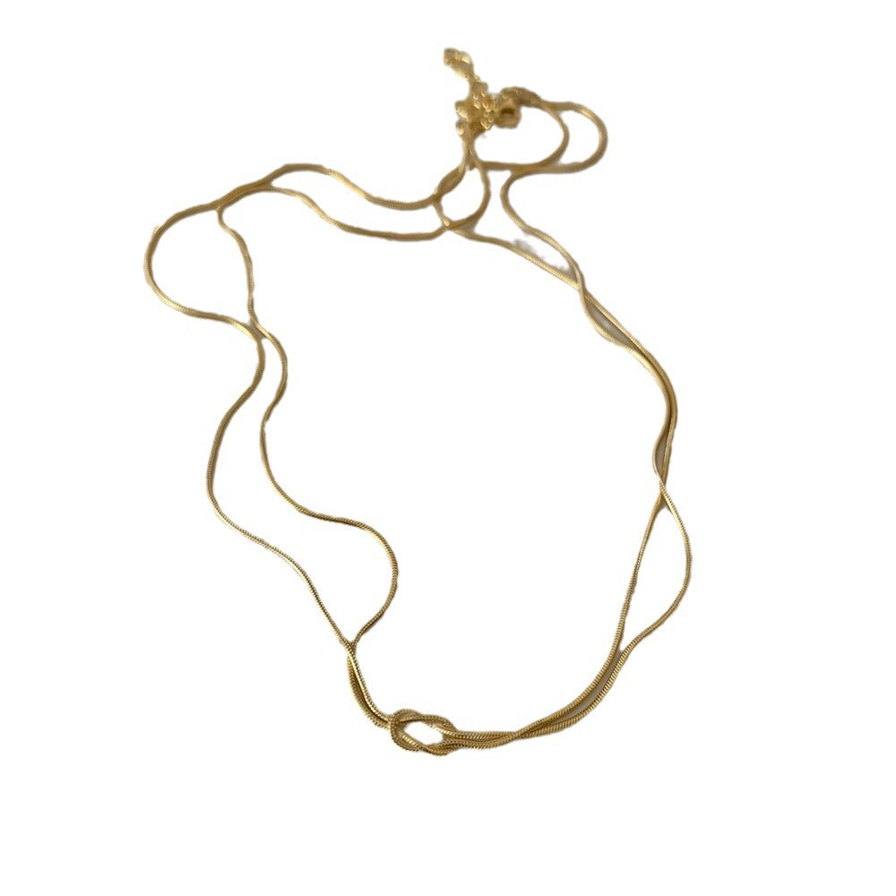Geometric Stainless Steel Snake Chain Necklace with Hand-Knotted Detail for Women, Gold Plated and Tarnish-Resistant