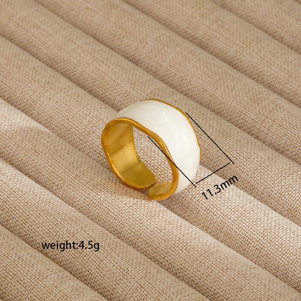 Anello aperto da donna in acciaio al titanio con forma geometrica e a cuore, stile INS, con finitura placcata