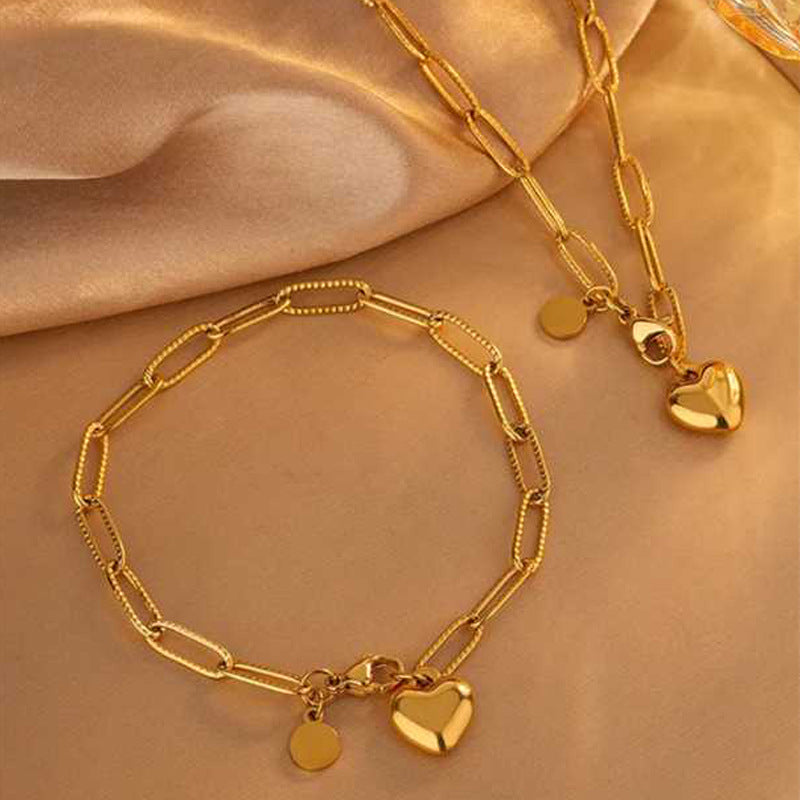 Elegant Titanium Steel Plated Multi-Layer Necklace with Heart Star Floral Geometric and Letter Pendants for Women