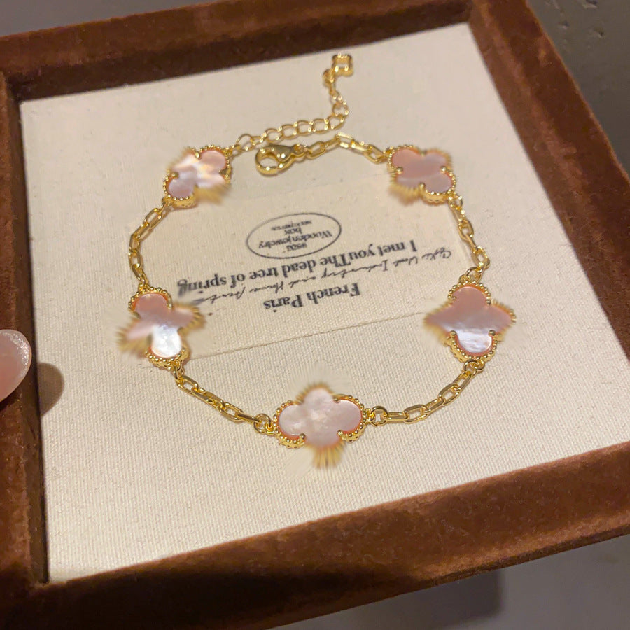 Sweet Elegant 18K Gold Plated Brass Geometric Floral Bracelet for Women