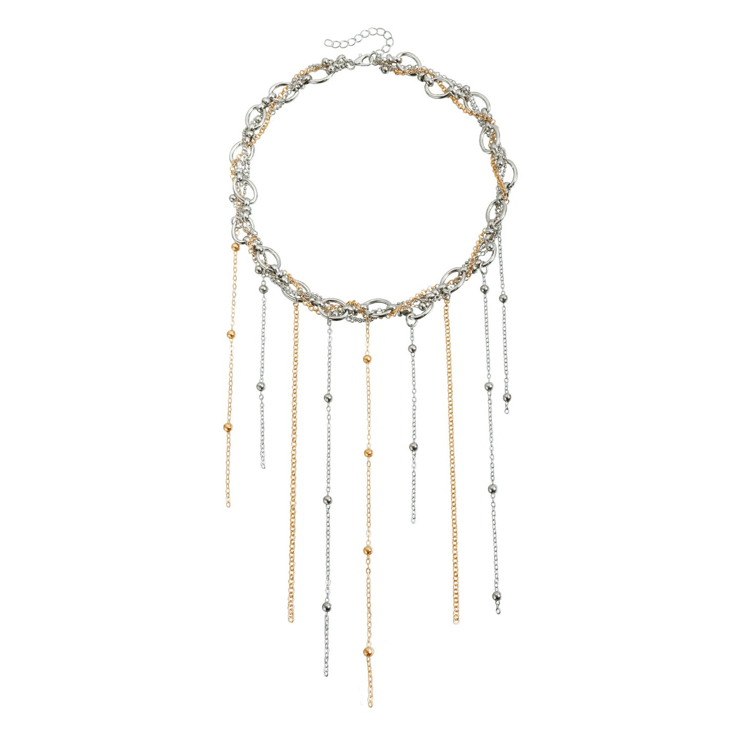 Two-Tone Gold and Silver Geometric Alloy Multi-Layer Tassel Necklace for Women